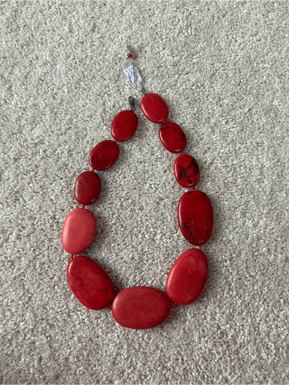 Anthropologie red oval stone bead necklace